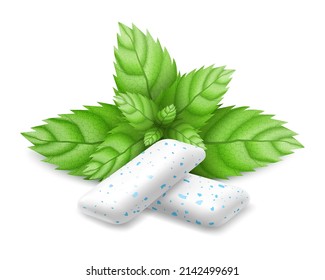 Realistic ice peppermint chewing gum pads, isolated on white background. 3d vector illustration