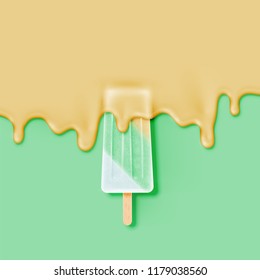 Realistic icecream bar, with melting cream, vector illustration