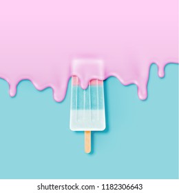 Realistic Icecream Bar, With Melting Cream, Vector Illustration