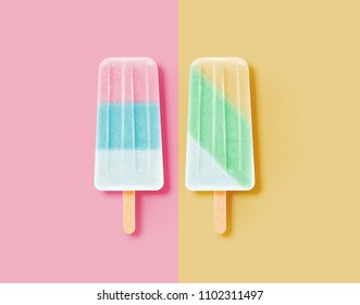 Realistic icecream bars, divided background, vector illustration