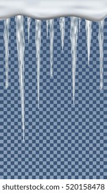 Realistic icicles on transparent background