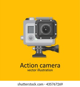 Realistic icon of action camera for video and photographing. A vector illustration in flat style.