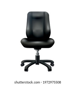 Realistic icon with black leather rolling office chair vector illustration