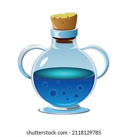Realistic icon with blue magic potion in flask with cork vector illustration