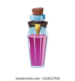 Realistic icon with colored magic potion in glass bottle vector illustration