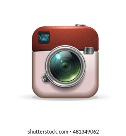 Realistic icon of digital camera. Vector illustration on white background.
