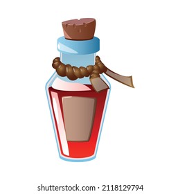 Realistic icon with glass bottle of red magic potion or poison vector illustration