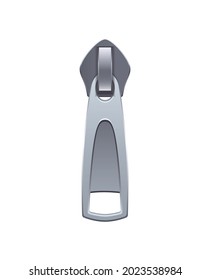 Realistic icon with metal zip puller in silver color vector illustration