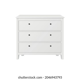 Realistic icon with modern white chest of drawers with small round handles vector illustration