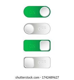 realistic icon On / Off Toggle Button. On and Off toggle switch buttons. Material design switch buttons set. Vector illustration isolated on white background. EPS 10