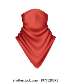 Realistic Icon With Red Plain Bandana Scarf On Face And Neck Vector Illustration