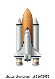 Realistic icon of space shuttle on white background vector illustration