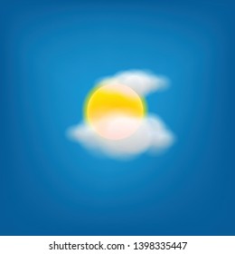 Realistic icon of weather forecast for web interfaces or mobile apps. Meteorology symbol of sunny weather with clouds. Vector illustration. 