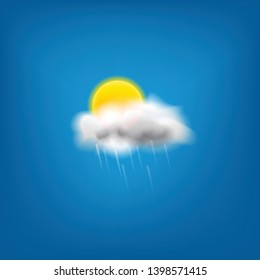 Realistic icon of weather forecast for web interfaces or mobile apps. Meteorology symbol of rainy weather with clouds and sun. Vector illustration. 