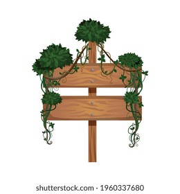 Realistic icon of wooden pointer wrapped with tropical liana vector illustration