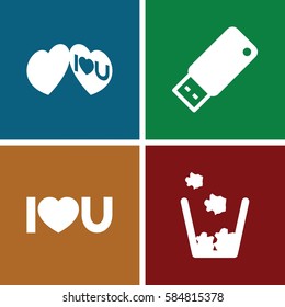 realistic icons set. Set of 4 realistic filled icons such as I love you, usb drive