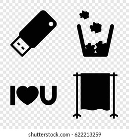 Realistic icons set. set of 4 realistic filled icons such as I love you, studio curtain, usb drive