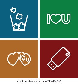 Realistic icons set. set of 4 realistic outline icons such as I love you, usb drive