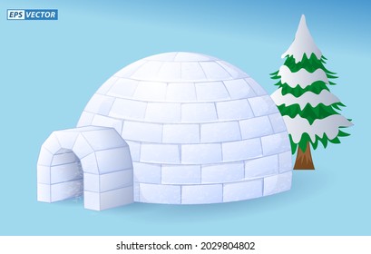 realistic igloo dome or igloo ice house cartoon style or snow ice home of the eskimos. eps vector
