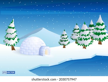 realistic igloo dome or igloo ice house cartoon style or snow ice home of the eskimos. eps vector