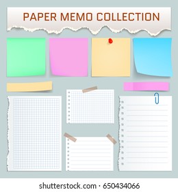 Realistic illustration of 10 paper memo mockups for web
