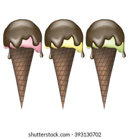 Realistic illustration of 3 kinds of ice cream 