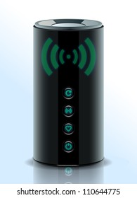 Realistic illustration of a 3D Wireless Home Router, network router with wireless transmission, Modem. Internet. Vector.eps 10