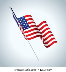 A Realistic Illustration Of An American Flag On A Flag Pole Waving In The Wind. Vector EPS 10 Available.