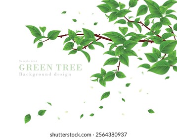 Realistic illustration of a background of green leaves falling from the branches of fresh green trees | Spring and Summer scenery