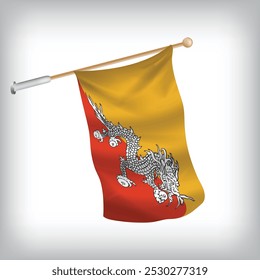 Realistic illustration of Bhutan flags waving on the wall. The set is in the collection