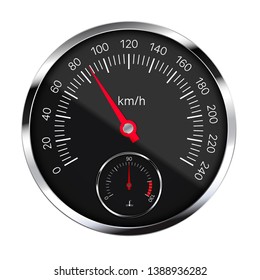 Realistic illustration of black metal speedometer with reflections, red hand and white and numbers. Coolant Temperature Meter. Isolated on white - vector