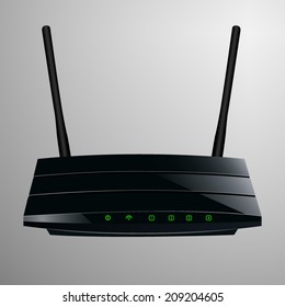 Realistic illustration of a black router in a sleek modern design