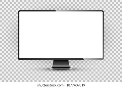 Realistic illustration of black TV with stand and blank transparent isolated screen with space for your text or image. Vector illustration