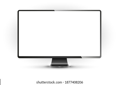 Realistic illustration of black TV with stand and blank transparent isolated screen with space for your text or image. Vector illustration