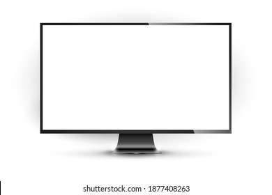 Realistic illustration of black TV with stand and blank transparent isolated screen with space for your text or image. Vector illustration