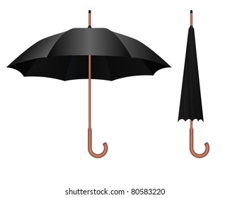 Realistic illustration of the black umbrella isolated over white