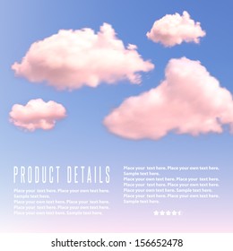 Realistic illustration of blue sky with clouds. 