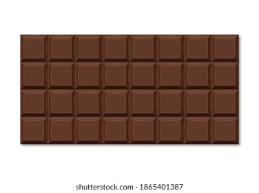 Realistic illustration of brown chocolate bar with rectangular slices. Vector illustration.