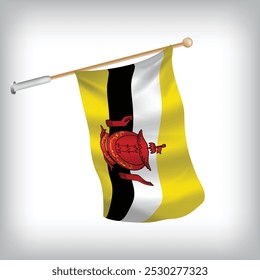 Realistic illustration of Brunei flags waving on the wall. The set is in the collection