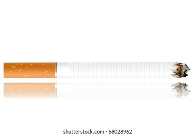 Realistic illustration of the burning cigarette isolated over white background