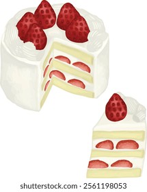 realistic illustration of cake with strawberries on top