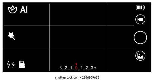 Realistic of illustration of a cellphone camera indicator.mobile phone application with photo and video viewfinder and buttons.
