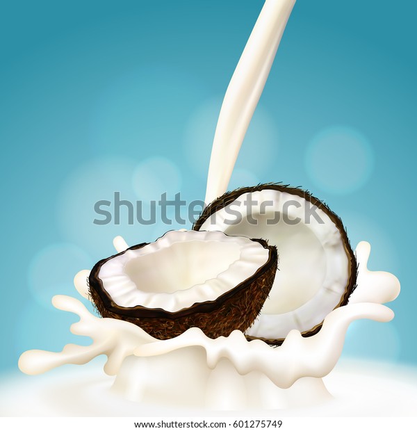 Realistic Illustration Coconut Milk Splash Vector Royalty Free