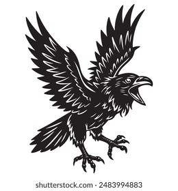 Realistic illustration of a Crow, hand drawn. vector