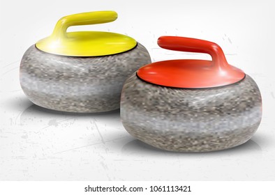 Realistic illustration of curling stones on ice - vector illustration