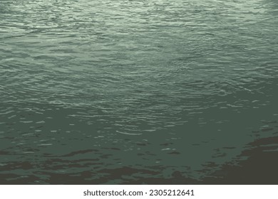 Ilustración realista del fondo de la superficie del río Danubio en los días soleados de invierno. Reflejo del resplandor solar en la superficie del agua con ondas características.