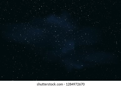 Realistic illustration of a dark night sky or space with stars and nebula - vector