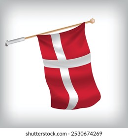 Realistic illustration of Denmark flags waving on the wall. The set is in the collection