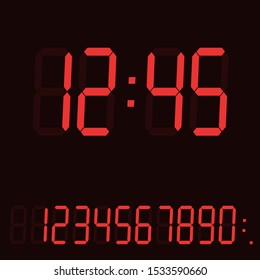 Realistic illustration of digital clock display or time counter with red display and set of numbers and signs - vector