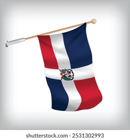 Realistic illustration of Dominican Republic flags waving on the wall. The set is in the collection	
